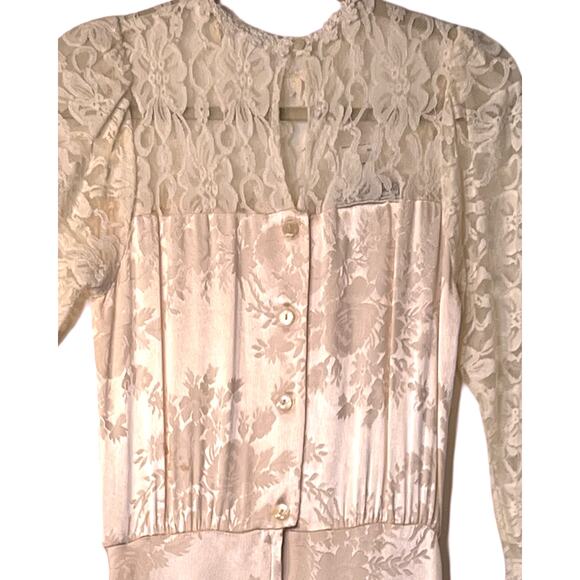 Jessica McClintock Dress Womens 4 White Lace Pink Satin Long Sleeve RARE Vintage - Picture 4 of 15